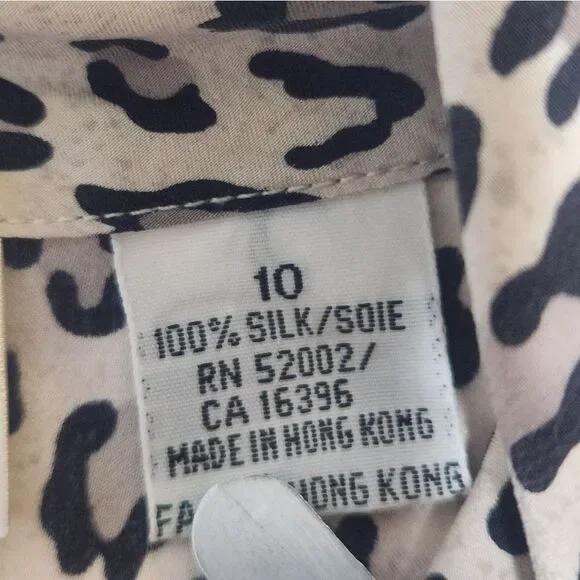 Vtg Dana Bachman 10 100%Silk ButtonDown LeopardPrint Lngslv Career Women Blouse - Picture 4 of 12